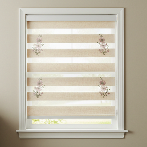 BE5 Embroidery Motorized Blinds With Cassette Zebra Blinds