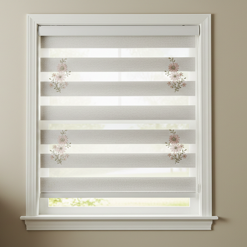 BE5 Embroidery Motorized Blinds With Cassette Zebra Blinds