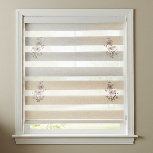 BE5 Embroidery Motorized Blinds With Cassette Zebra Blinds